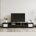 Meuble TV noir à assembler pour 2 personnes, style rotin, avec LED, 82"