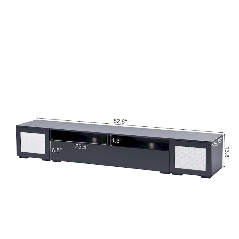Meuble TV noir à assembler pour 2 personnes, style rotin, avec LED, 82"
