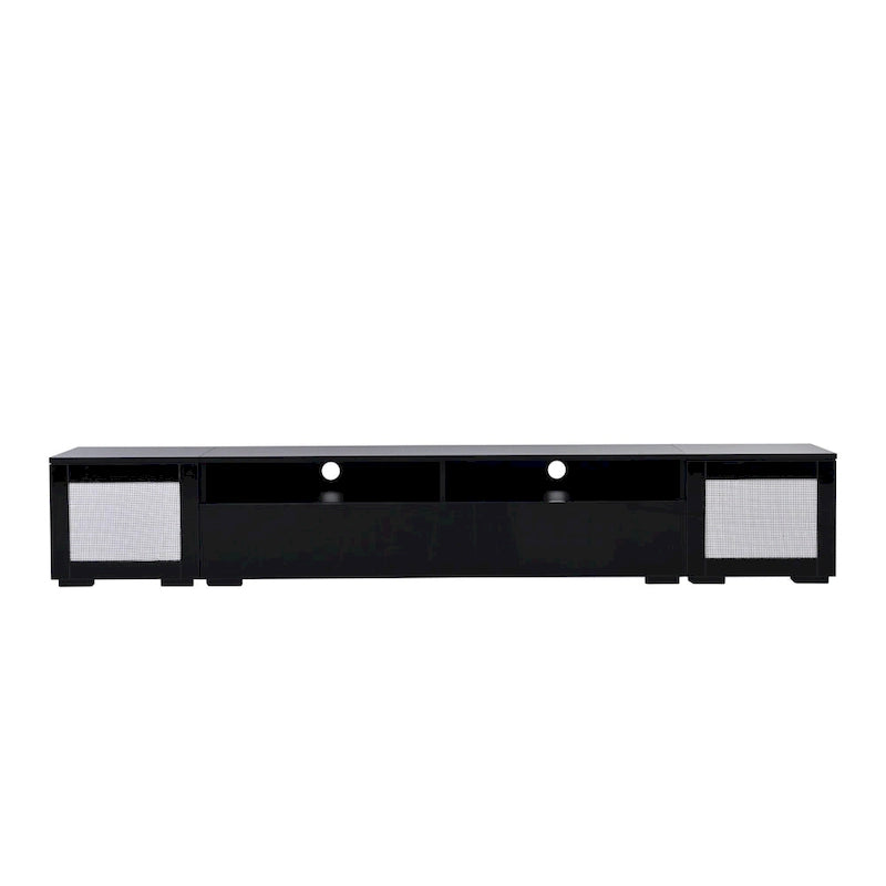 Meuble TV noir à assembler pour 2 personnes, style rotin, avec LED, 82"