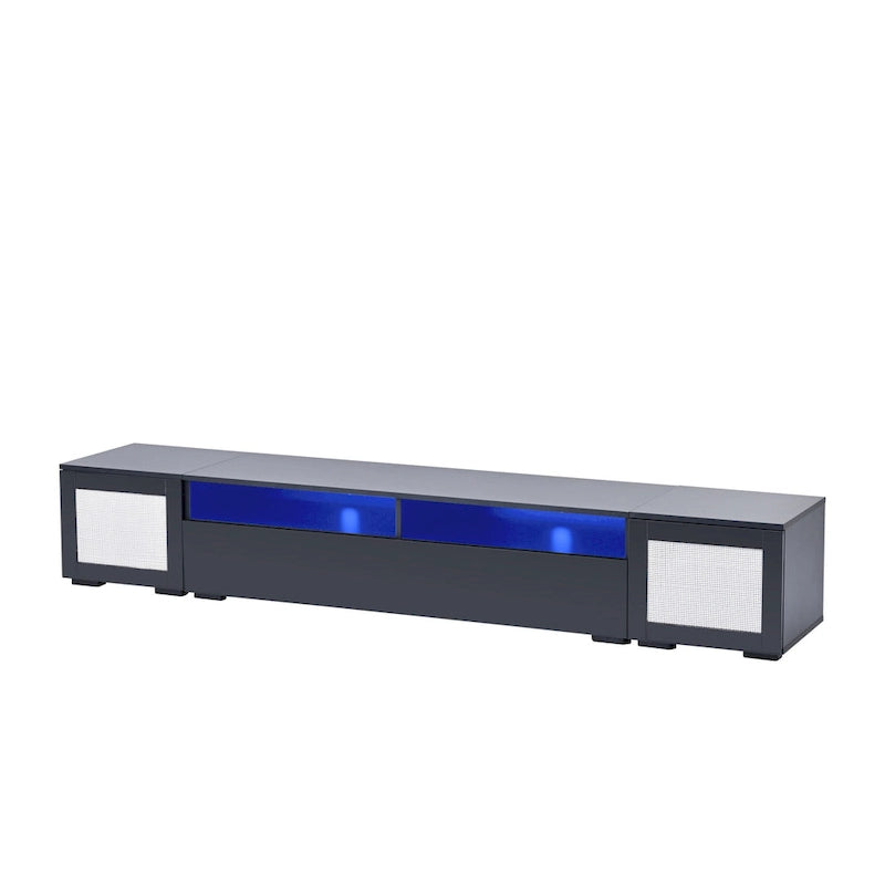 Meuble TV noir à assembler pour 2 personnes, style rotin, avec LED, 82"