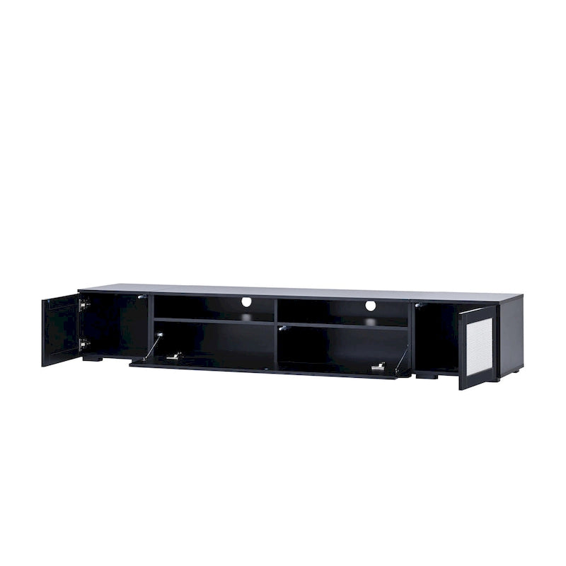 Meuble TV noir à assembler pour 2 personnes, style rotin, avec LED, 82"