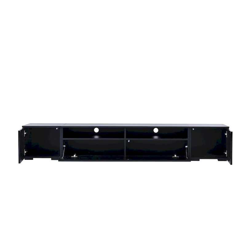 Meuble TV noir à assembler pour 2 personnes, style rotin, avec LED, 82"