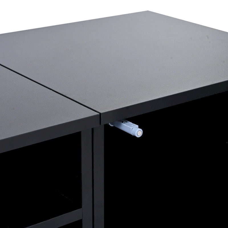 Meuble TV noir à assembler pour 2 personnes, style rotin, avec LED, 82"