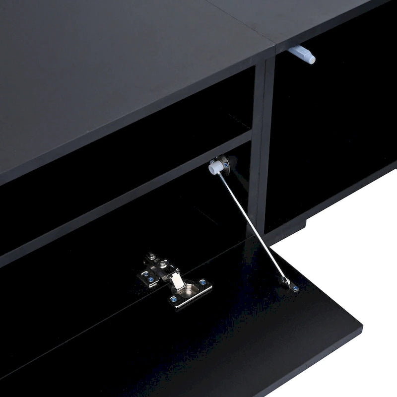 Meuble TV noir à assembler pour 2 personnes, style rotin, avec LED, 82"