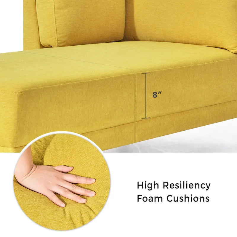 Chauffeuse d'angle en polyester bleu / gris / jaune, 1 à 2 places