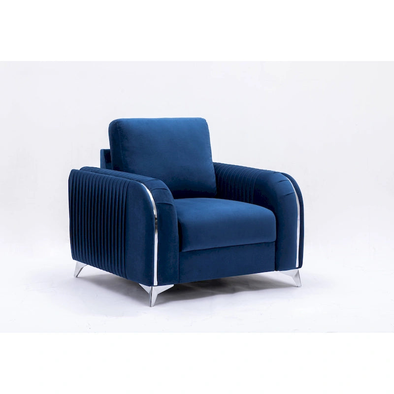 Fauteuil d'appoint en velours bleu, style contemporain, une place