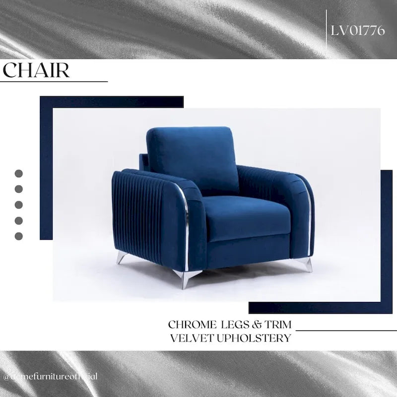 Fauteuil d'appoint en velours bleu, style contemporain, une place