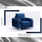 Fauteuil d'appoint en velours bleu, style contemporain, une place