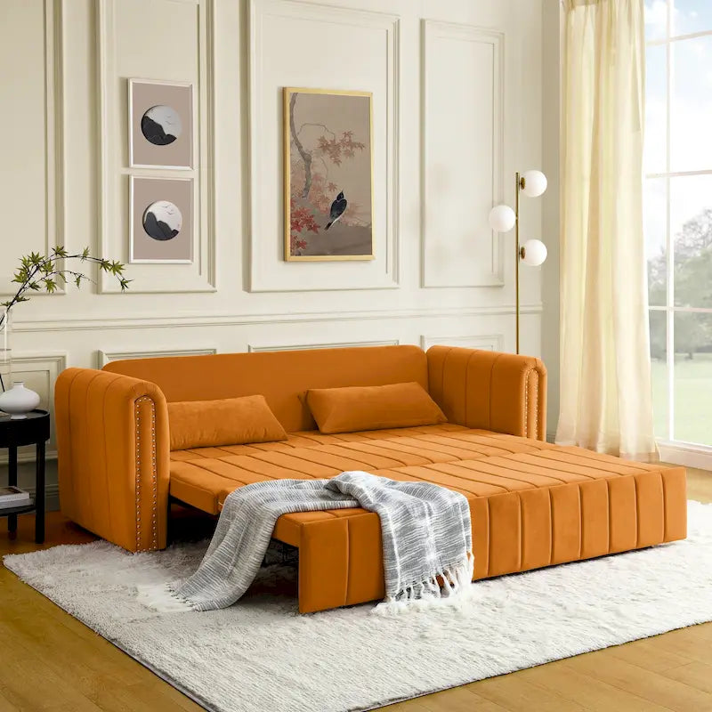 Canapé-lit convertible 3 places avec tiroirs de rangement, Noir / Beige / Orange / Gris