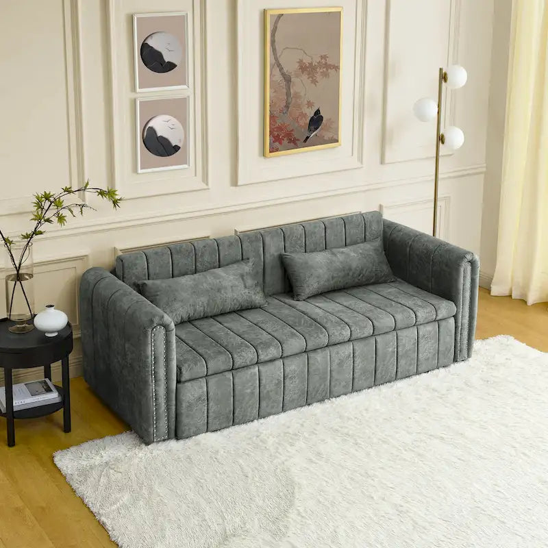 Canapé-lit convertible 3 places avec tiroirs de rangement, Noir / Beige / Orange / Gris