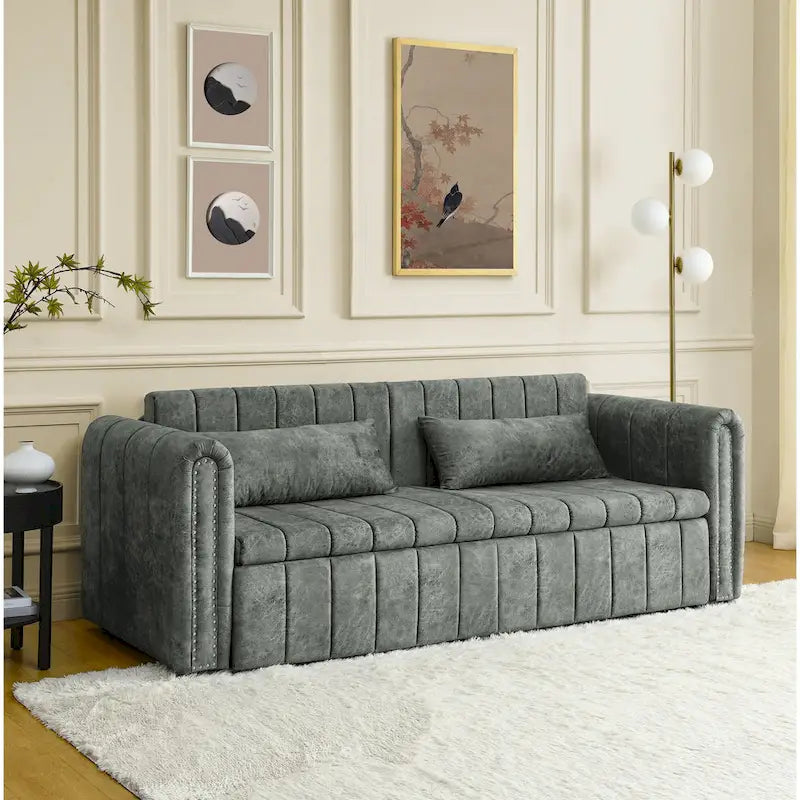 Canapé-lit convertible 3 places avec tiroirs de rangement, Noir / Beige / Orange / Gris