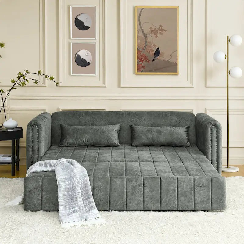 Canapé-lit convertible 3 places avec tiroirs de rangement, Noir / Beige / Orange / Gris