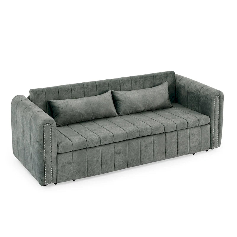 Canapé-lit convertible 3 places avec tiroirs de rangement, Noir / Beige / Orange / Gris