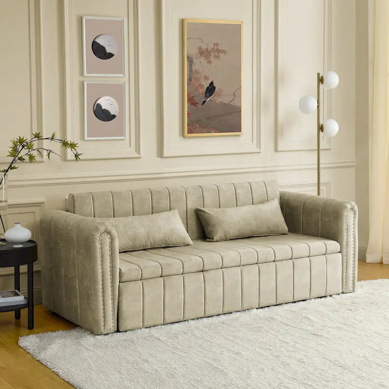 Canapé-lit convertible 3 places avec tiroirs de rangement, Noir / Beige / Orange / Gris