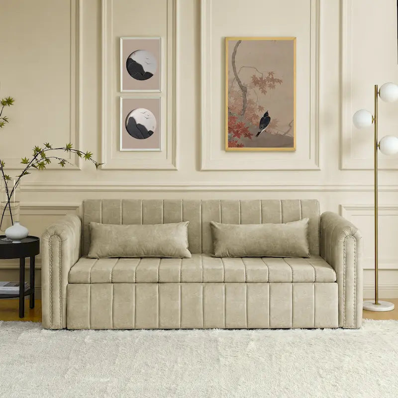 Canapé-lit convertible 3 places avec tiroirs de rangement, Noir / Beige / Orange / Gris