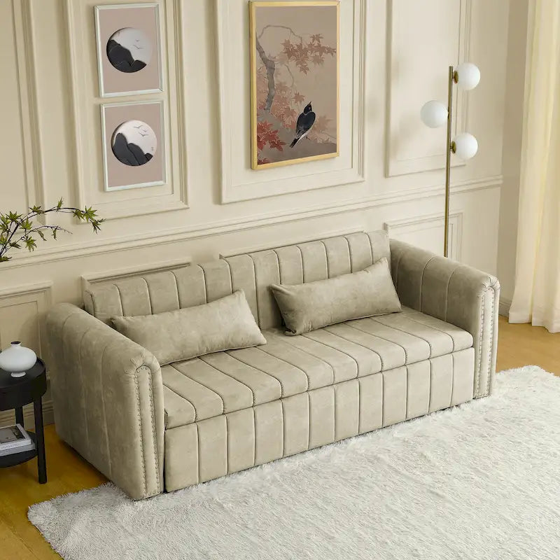 Canapé-lit convertible 3 places avec tiroirs de rangement, Noir / Beige / Orange / Gris