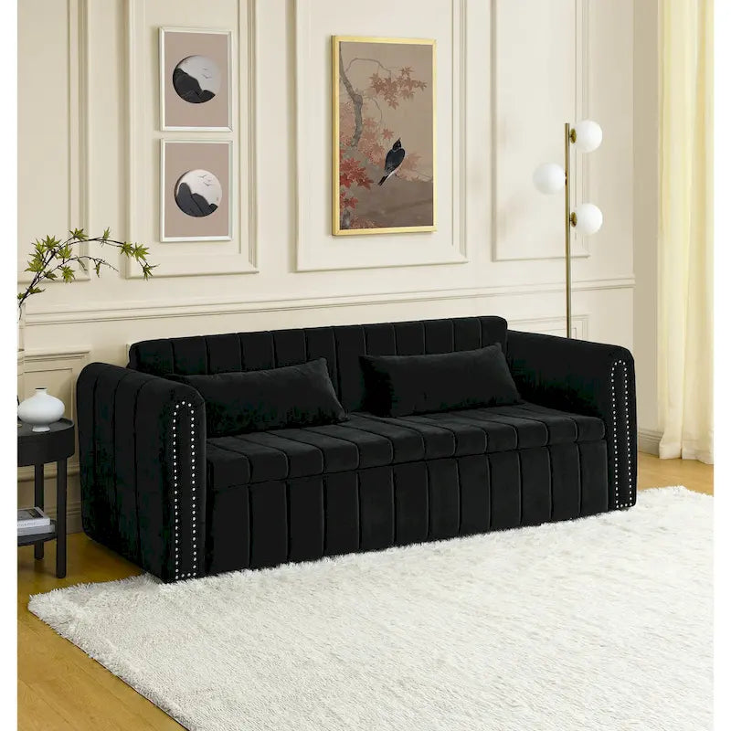 Canapé-lit convertible 3 places avec tiroirs de rangement, Noir / Beige / Orange / Gris