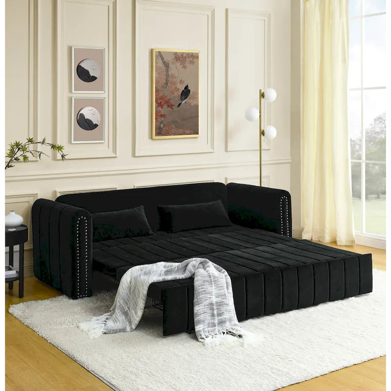 Canapé-lit convertible 3 places avec tiroirs de rangement, Noir / Beige / Orange / Gris