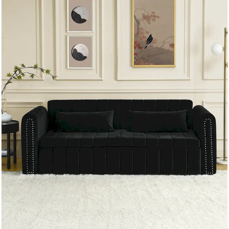 Canapé-lit convertible 3 places avec tiroirs de rangement, Noir / Beige / Orange / Gris