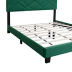 Lit plateforme vert grand format réglable en velours avec tête de lit rembourrée
