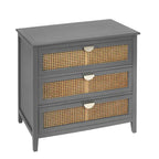 Commode 3 tiroirs verte/grise avec façade en rotin, style rustique, pour 1 personne