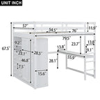 Full Solid Wood Loft Bed with Wardrobe & Desk