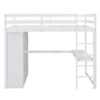 Lit mezzanine blanc/gris avec armoire, bureau et rangements – Lit simple, bois de pin + MDF