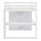 Lit mezzanine blanc/gris avec armoire, bureau et rangements – Lit simple, bois de pin + MDF