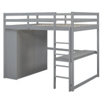 Lit mezzanine blanc/gris avec armoire, bureau et rangements – Lit simple, bois de pin + MDF