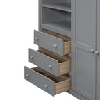 Lit mezzanine blanc/gris avec armoire, bureau et rangements – Lit simple, bois de pin + MDF