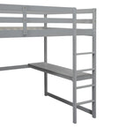 Lit mezzanine blanc/gris avec armoire, bureau et rangements – Lit simple, bois de pin + MDF