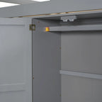 Lit mezzanine blanc/gris avec armoire, bureau et rangements – Lit simple, bois de pin + MDF