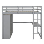 Lit mezzanine blanc/gris avec armoire, bureau et rangements – Lit simple, bois de pin + MDF