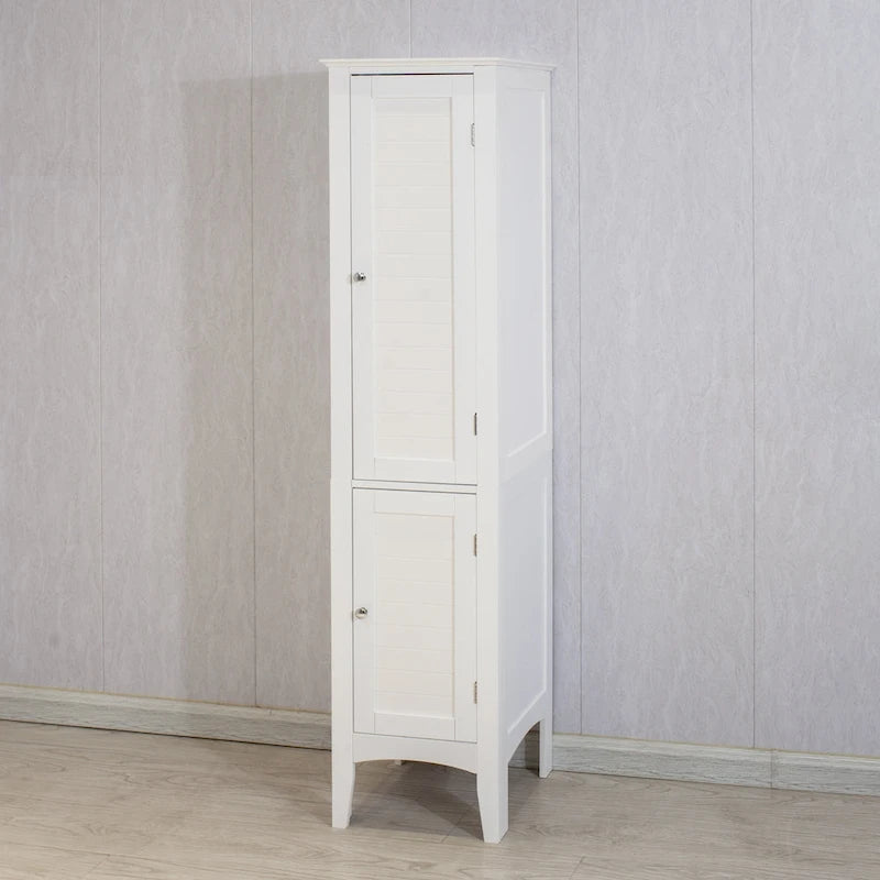 Meuble de rangement blanc à 5 niveaux autoportant avec 2 portes persiennes