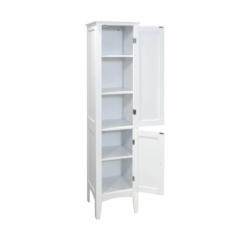Meuble de rangement blanc à 5 niveaux autoportant avec 2 portes persiennes
