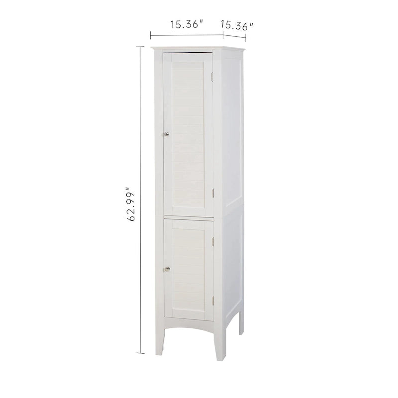 Meuble de rangement blanc à 5 niveaux autoportant avec 2 portes persiennes