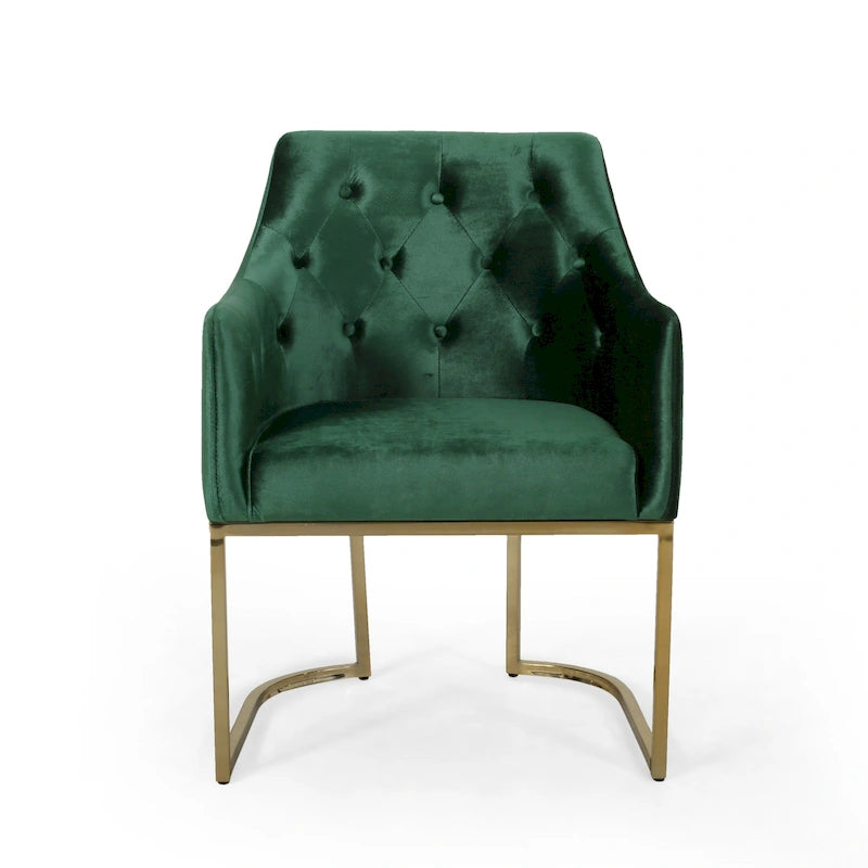 Fauteuil d'appoint capitonné en velours, pieds en fer doré, une place
