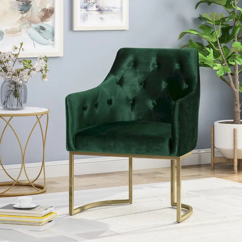 Fauteuil d'appoint capitonné en velours, pieds en fer doré, une place