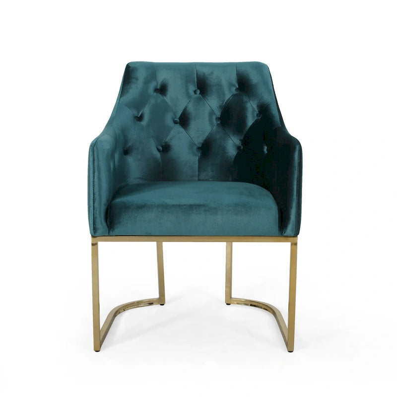 Fauteuil d'appoint capitonné en velours, pieds en fer doré, une place