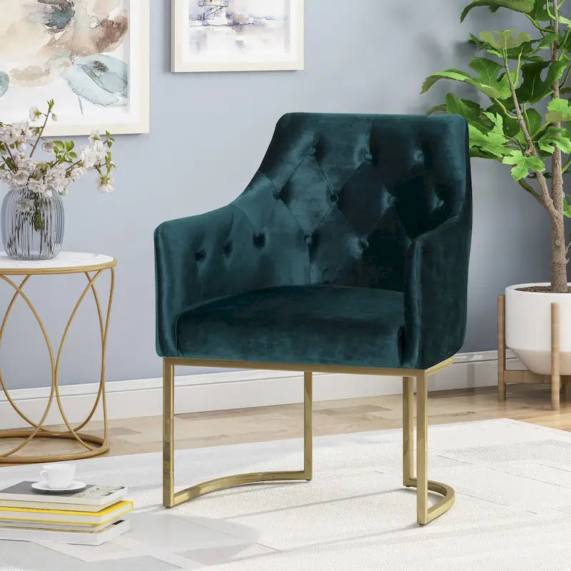 Fauteuil d'appoint capitonné en velours, pieds en fer doré, une place