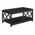 Table basse à deux niveaux avec découpes en losange, coloris noir/blanc/gris et étagère inférieure