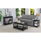 Table basse à deux niveaux avec découpes en losange, coloris noir/blanc/gris et étagère inférieure
