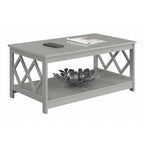 Table basse à deux niveaux avec découpes en losange, coloris noir/blanc/gris et étagère inférieure