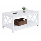 Table basse à deux niveaux avec découpes en losange, coloris noir/blanc/gris et étagère inférieure