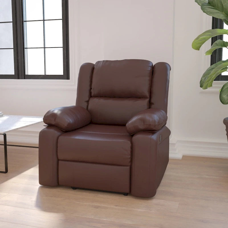 Fauteuil inclinable en cuir synthétique noir/marron/gris/crème/cognac à dossier oreiller, simple