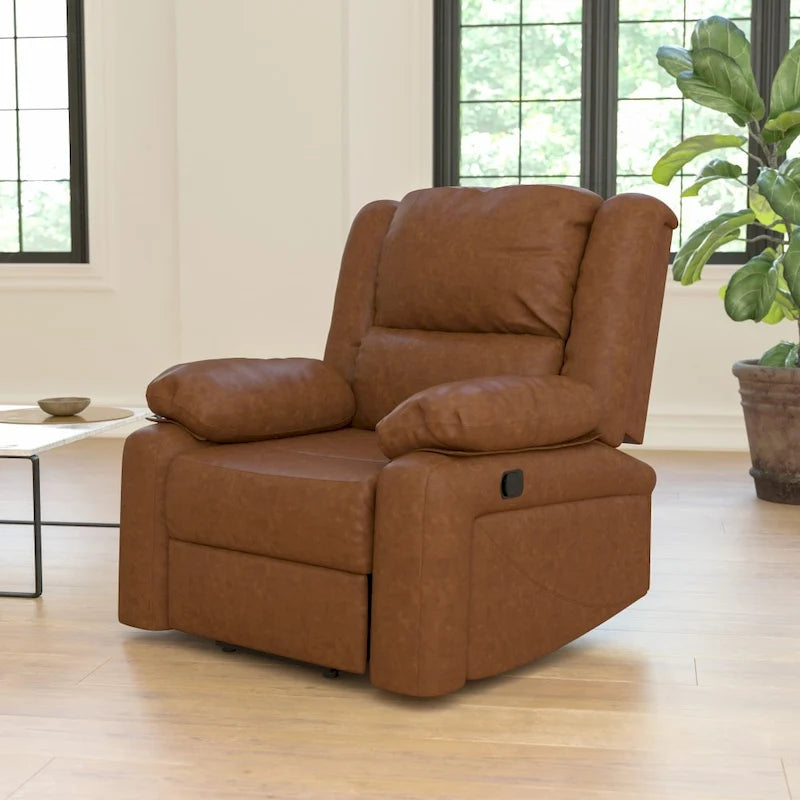 Fauteuil inclinable en cuir synthétique noir/marron/gris/crème/cognac à dossier oreiller, simple