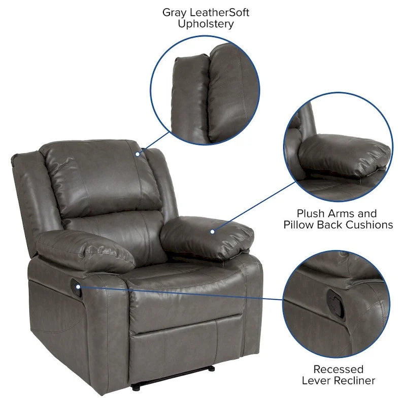 Fauteuil inclinable en cuir synthétique noir/marron/gris/crème/cognac à dossier oreiller, simple