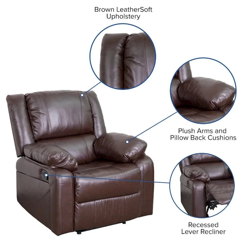 Fauteuil inclinable en cuir synthétique noir/marron/gris/crème/cognac à dossier oreiller, simple