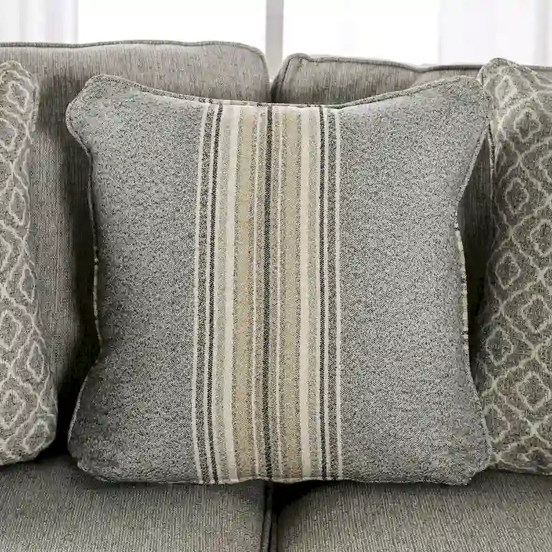 Canapé 3 places en tissu aspect lin gris avec coussins d'appoint