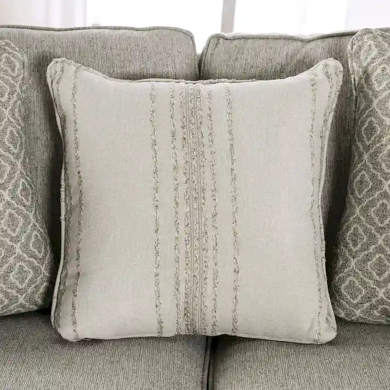 Canapé 3 places en tissu aspect lin gris avec coussins d'appoint